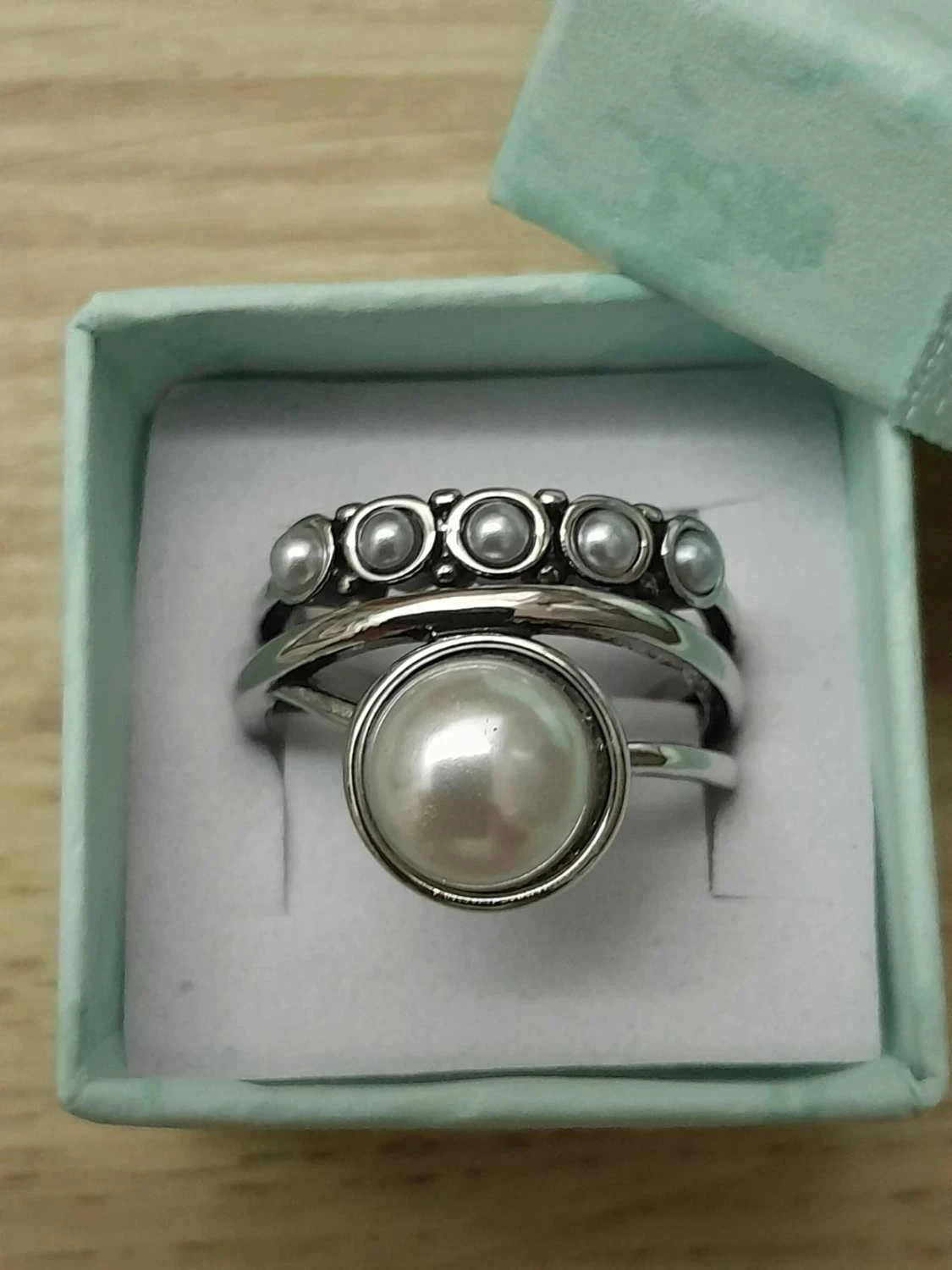 Anillo estilo Bohemio 3 en 1, con perlas, talla 60 – photo 2